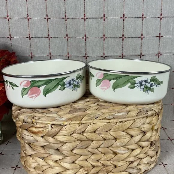 Pfaltzgraff Garden Party (Garden Impressions) Set of 4 Enamel Mixing Bowl Flat - Picture 2 of 11